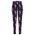 Purple Seahorse Pattern Print High-Waisted Pocket Leggings