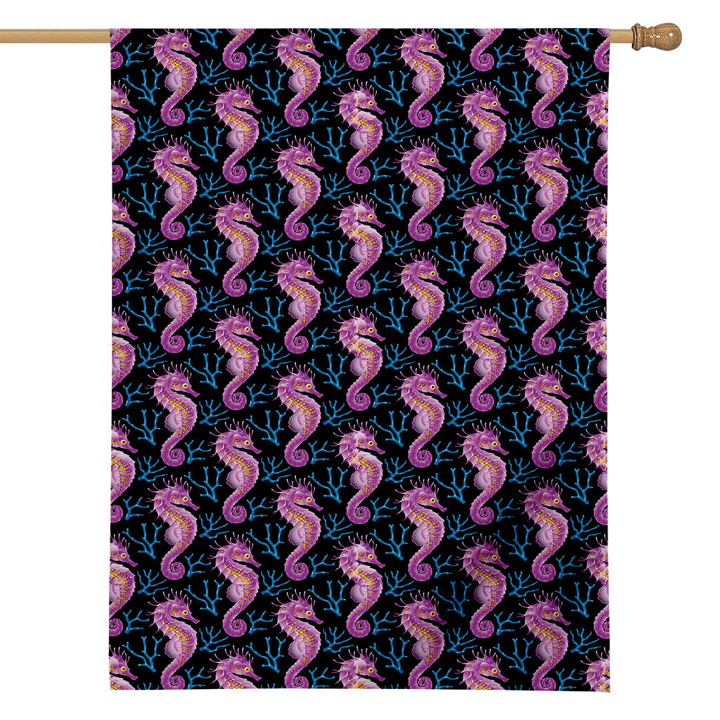 Purple Seahorse Pattern Print House Flag