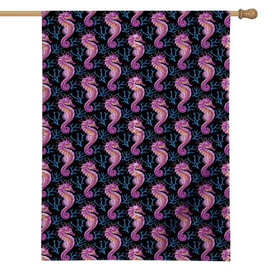 Purple Seahorse Pattern Print House Flag