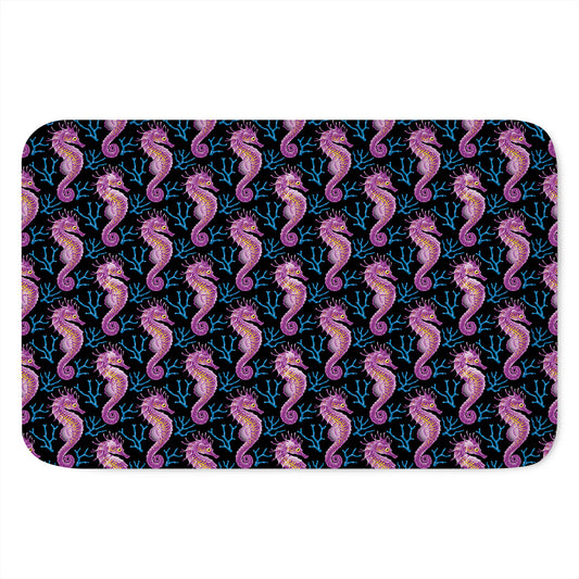 Purple Seahorse Pattern Print Indoor Door Mat