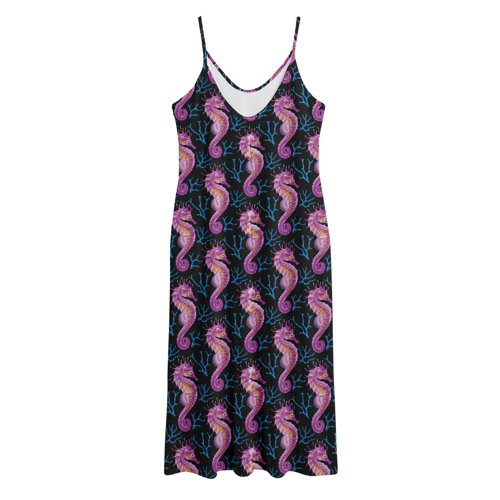 Purple Seahorse Pattern Print Jersey Midi Cami Dress