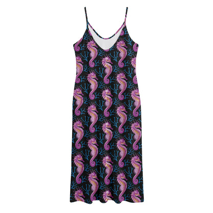 Purple Seahorse Pattern Print Jersey Midi Cami Dress