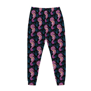 Purple Seahorse Pattern Print Jogger Pants