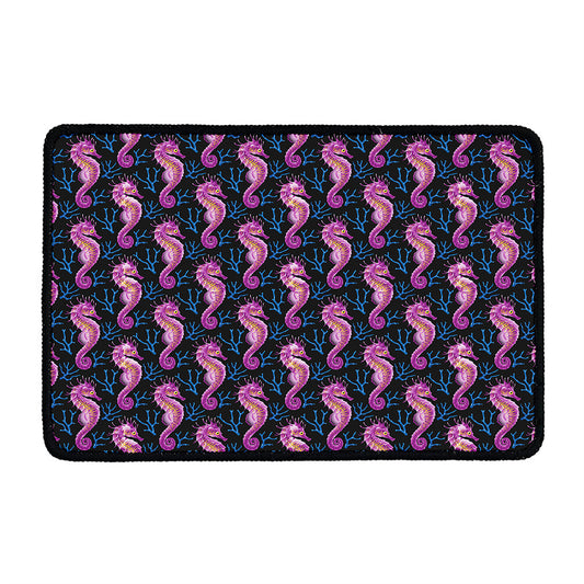 Purple Seahorse Pattern Print Kitchen Mat