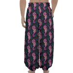 Purple Seahorse Pattern Print Lantern Pants