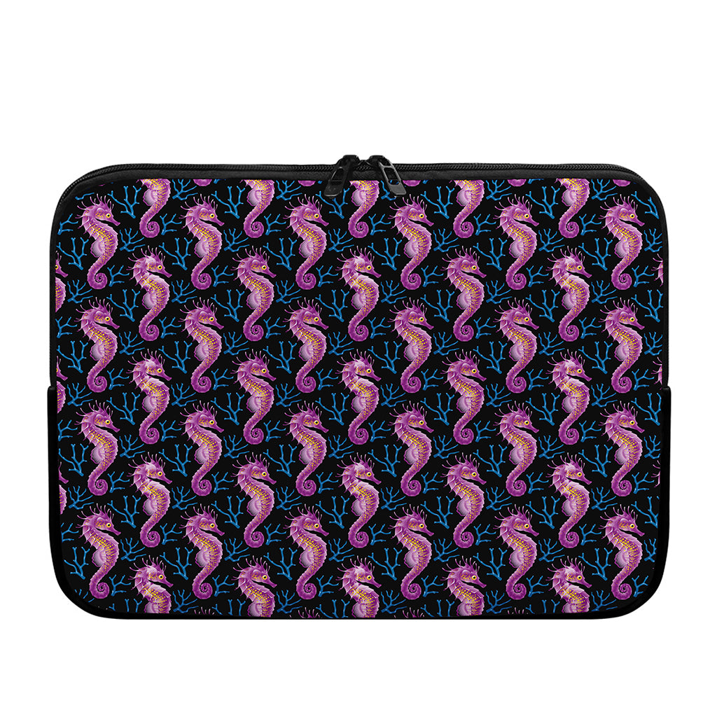 Purple Seahorse Pattern Print Laptop Sleeve