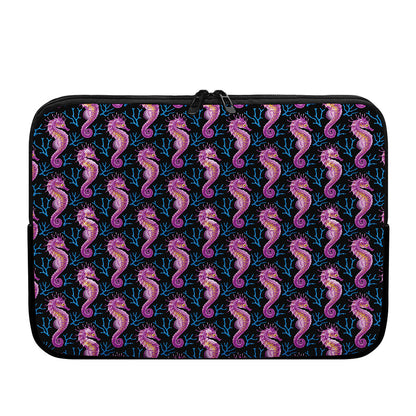 Purple Seahorse Pattern Print Laptop Sleeve