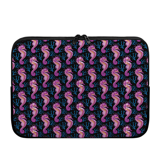 Purple Seahorse Pattern Print Laptop Sleeve