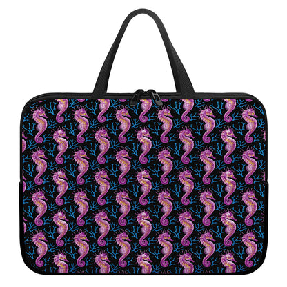 Purple Seahorse Pattern Print Laptop Sleeve With Handle