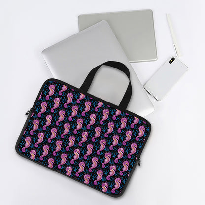 Purple Seahorse Pattern Print Laptop Sleeve With Handle