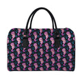 Purple Seahorse Pattern Print Leather Duffel Bag