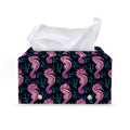 Purple Seahorse Pattern Print Leather Tissue Box Cover