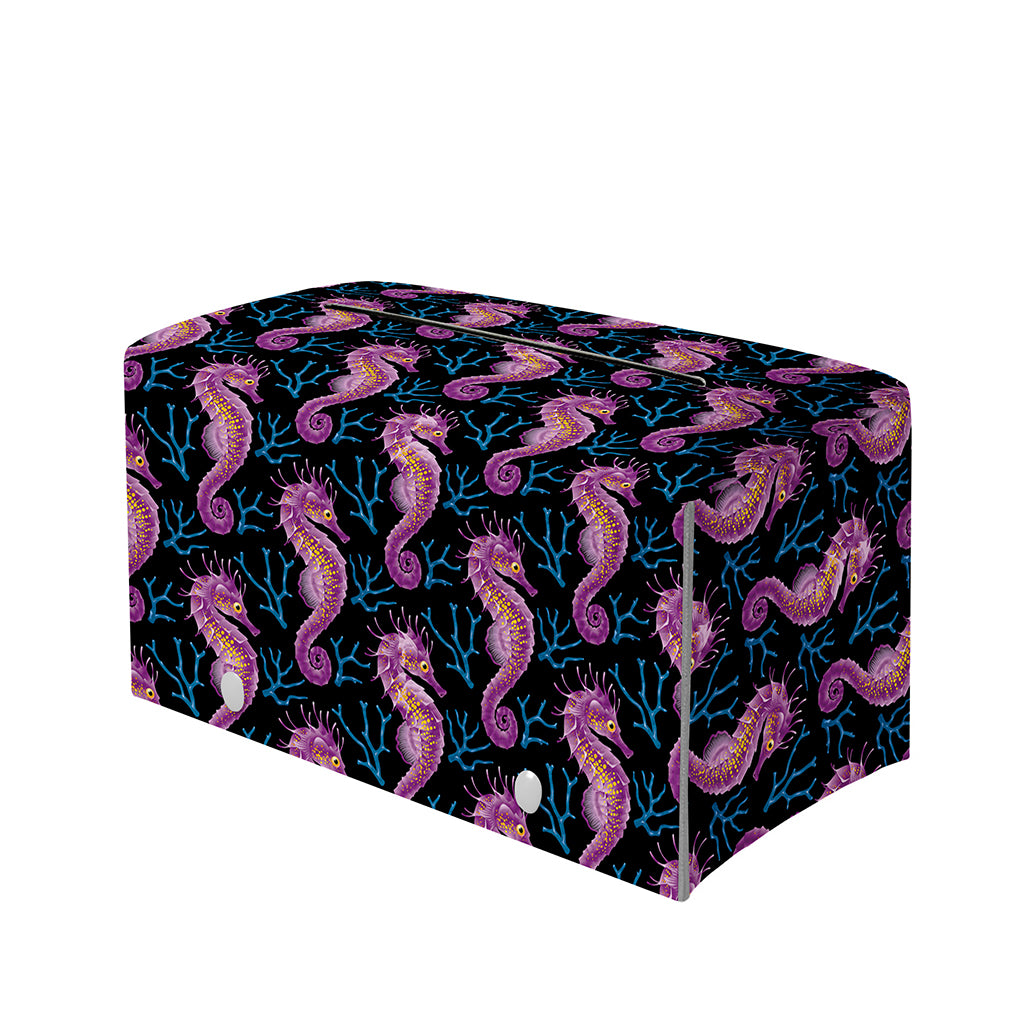 Purple Seahorse Pattern Print Leather Tissue Box Cover