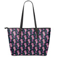 Purple Seahorse Pattern Print Leather Tote Bag With Zipper