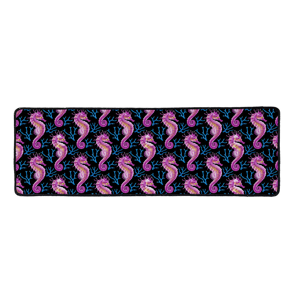 Purple Seahorse Pattern Print Long Kitchen Mat