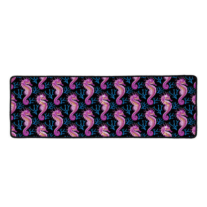 Purple Seahorse Pattern Print Long Kitchen Mat