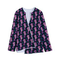Purple Seahorse Pattern Print Long Sleeve Short Coat