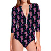 Purple Seahorse Pattern Print Long Sleeve Swimsuit