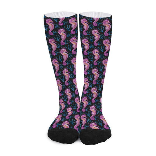 Purple Seahorse Pattern Print Long Socks