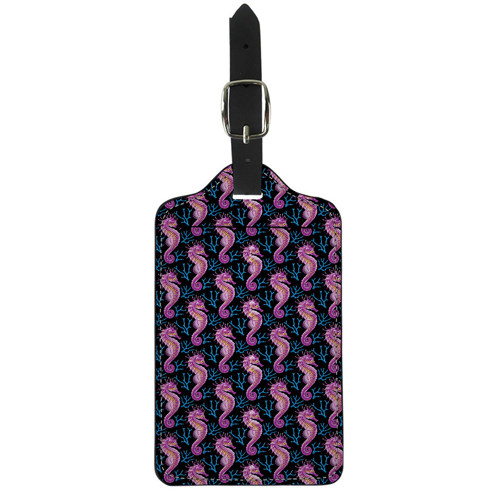 Purple Seahorse Pattern Print Luggage Tag