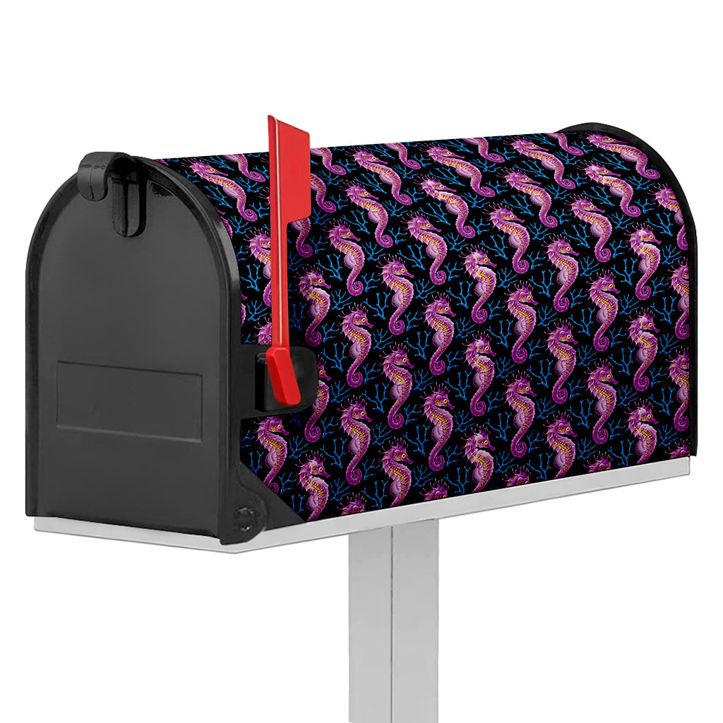 Purple Seahorse Pattern Print Mailbox Cover