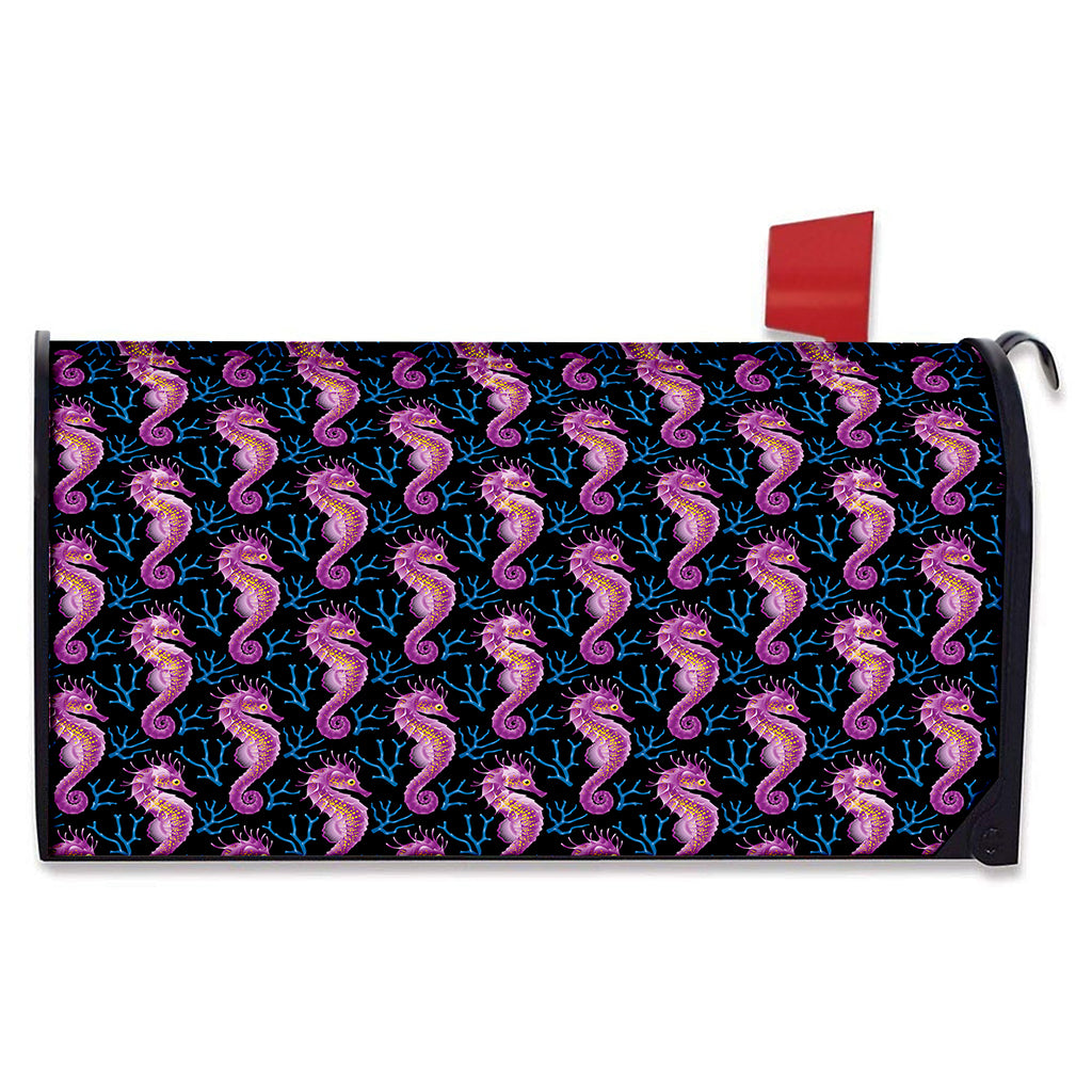 Purple Seahorse Pattern Print Mailbox Cover