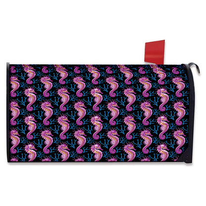 Purple Seahorse Pattern Print Mailbox Cover