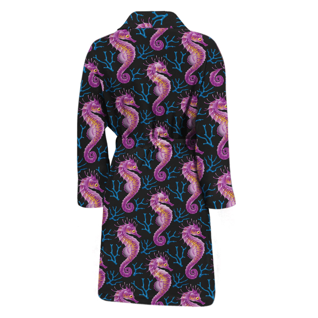 Purple Seahorse Pattern Print Men's Bathrobe