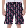 Purple Seahorse Pattern Print Men's Beach Shorts