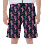 Purple Seahorse Pattern Print Men's Beach Shorts