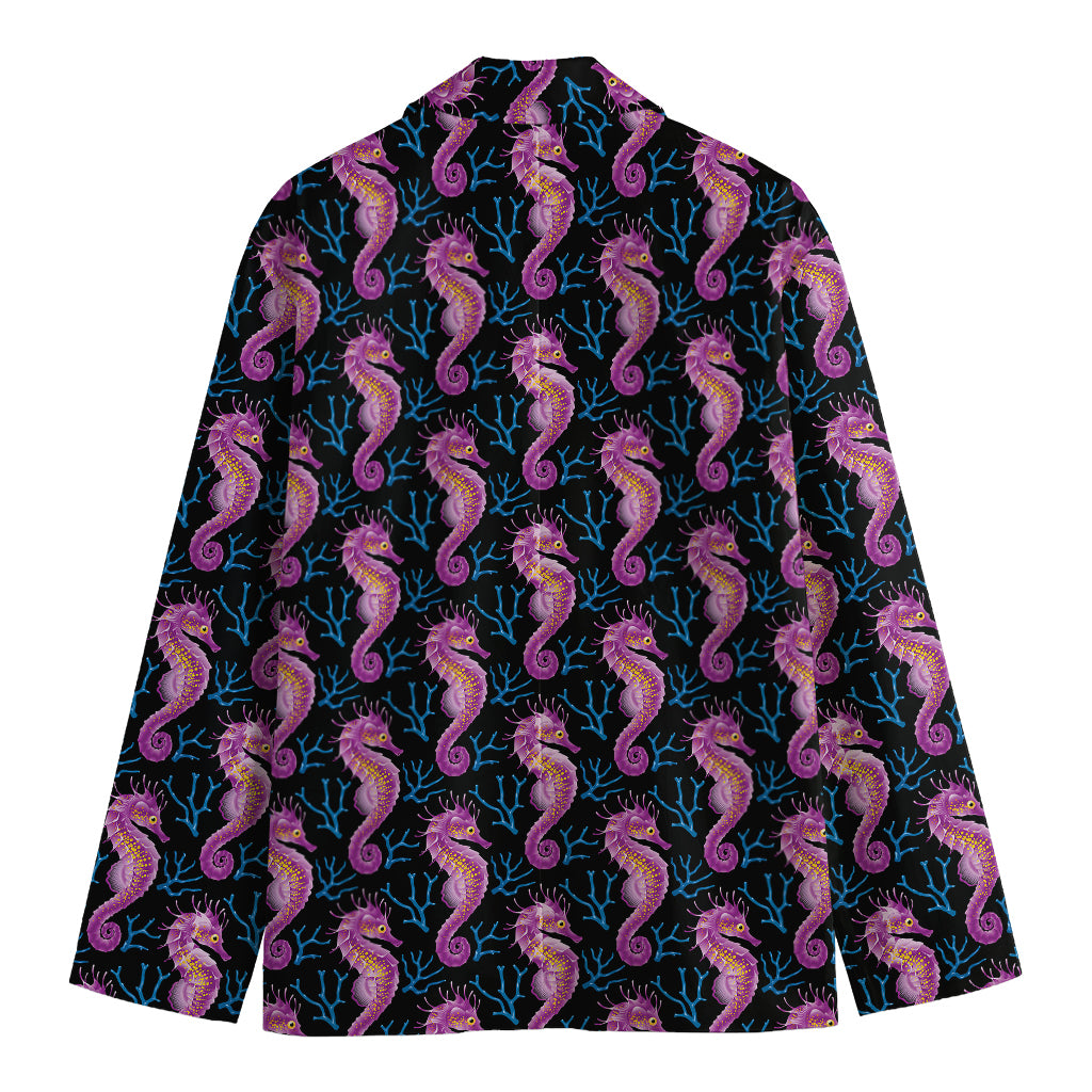 Purple Seahorse Pattern Print Men's Blazer