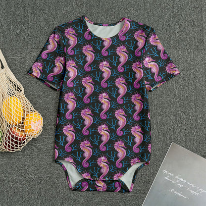 Purple Seahorse Pattern Print Men's Bodysuit