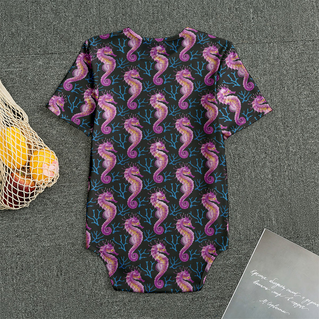 Purple Seahorse Pattern Print Men's Bodysuit