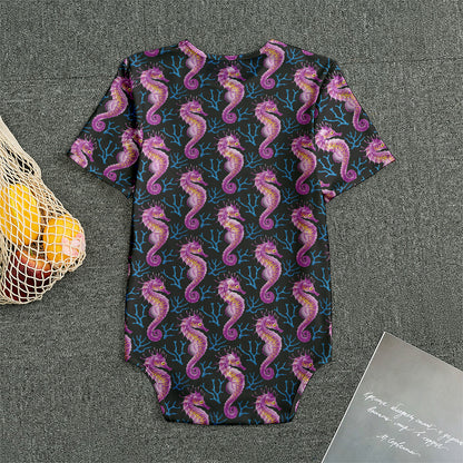 Purple Seahorse Pattern Print Men's Bodysuit