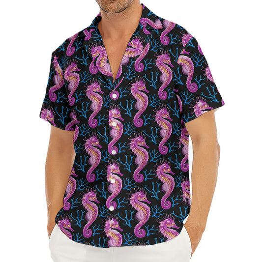 Purple Seahorse Pattern Print Men's Deep V-Neck Shirt