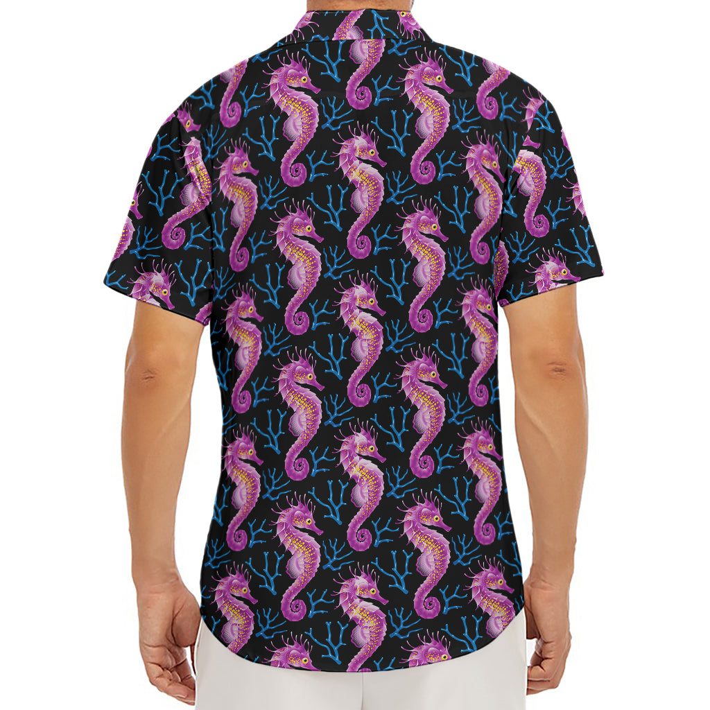 Purple Seahorse Pattern Print Men's Deep V-Neck Shirt