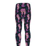 Purple Seahorse Pattern Print Men's leggings