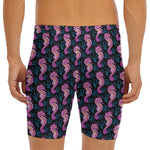 Purple Seahorse Pattern Print Men's Long Boxer Briefs