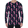Purple Seahorse Pattern Print Men's Long Sleeve T-Shirt