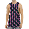 Purple Seahorse Pattern Print Men's Muscle Tank Top