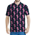 Purple Seahorse Pattern Print Men's Polo Shirt