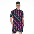 Purple Seahorse Pattern Print Men's Romper