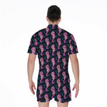Purple Seahorse Pattern Print Men's Rompers