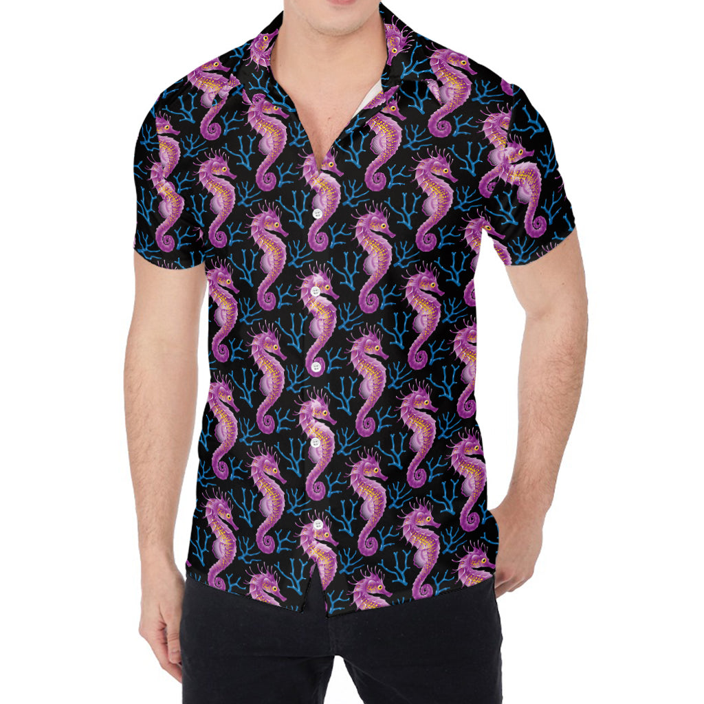 Purple Seahorse Pattern Print Men's Shirt