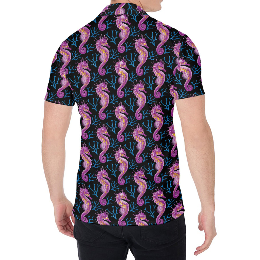 Purple Seahorse Pattern Print Men's Shirt