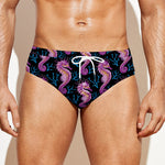Purple Seahorse Pattern Print Men's Swim Briefs