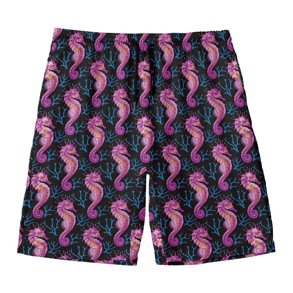 Purple Seahorse Pattern Print Men's Swim Trunks