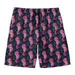 Purple Seahorse Pattern Print Men's Swim Trunks