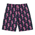 Purple Seahorse Pattern Print Men's Swim Trunks