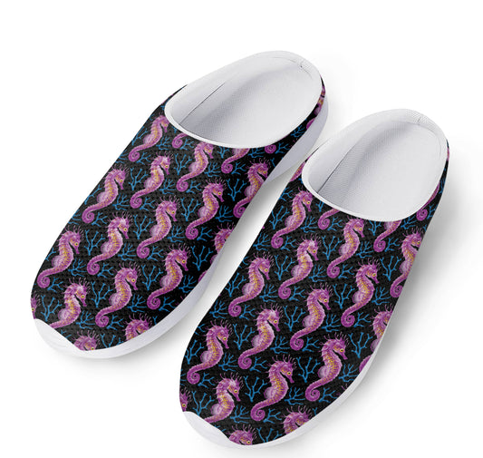 Purple Seahorse Pattern Print Mesh Casual Shoes